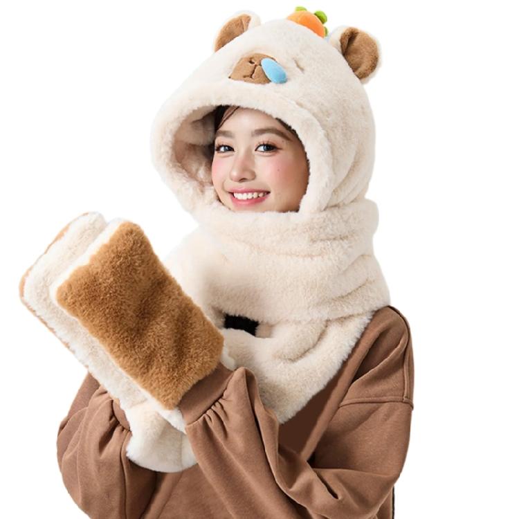 Furry Capybara Hat for Cycling and Running Sport Thicken Capybara Gloves Thick