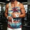 Men's Casual Hawaiian Print Outdoor Sports Tank Top Sleeveless Round Neck Summer Beachwear Lightweight Breathable Fabric