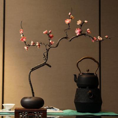 Zen Plum Blossom Silk Bouquet: Winter Floral Art for Living Room & Coffee Table Decor