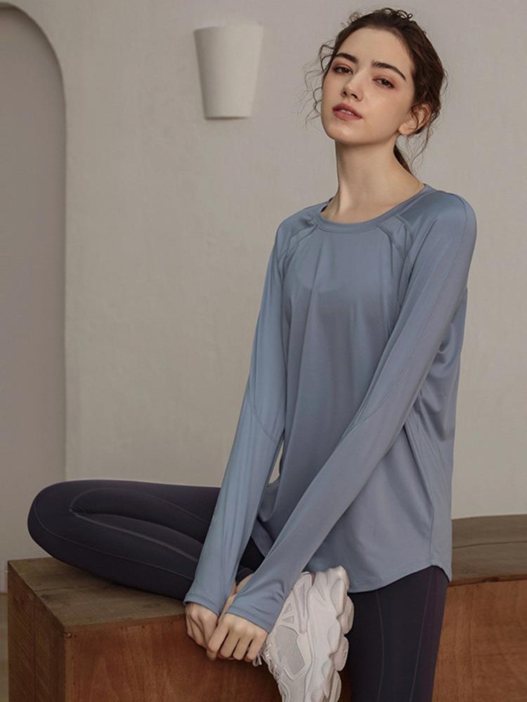 Damen schnelltrocknendes lockeres Langarm-Yoga-Top - Atmungsaktive Lauf- und Schlankheits-Fitnesskleidung