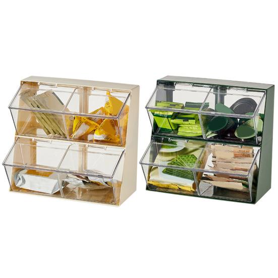 Tea Bag Organizer Transparent Storage Rack Large Capacity Multipurpose Countertop Stackable Tea Bag Holder Storage Container