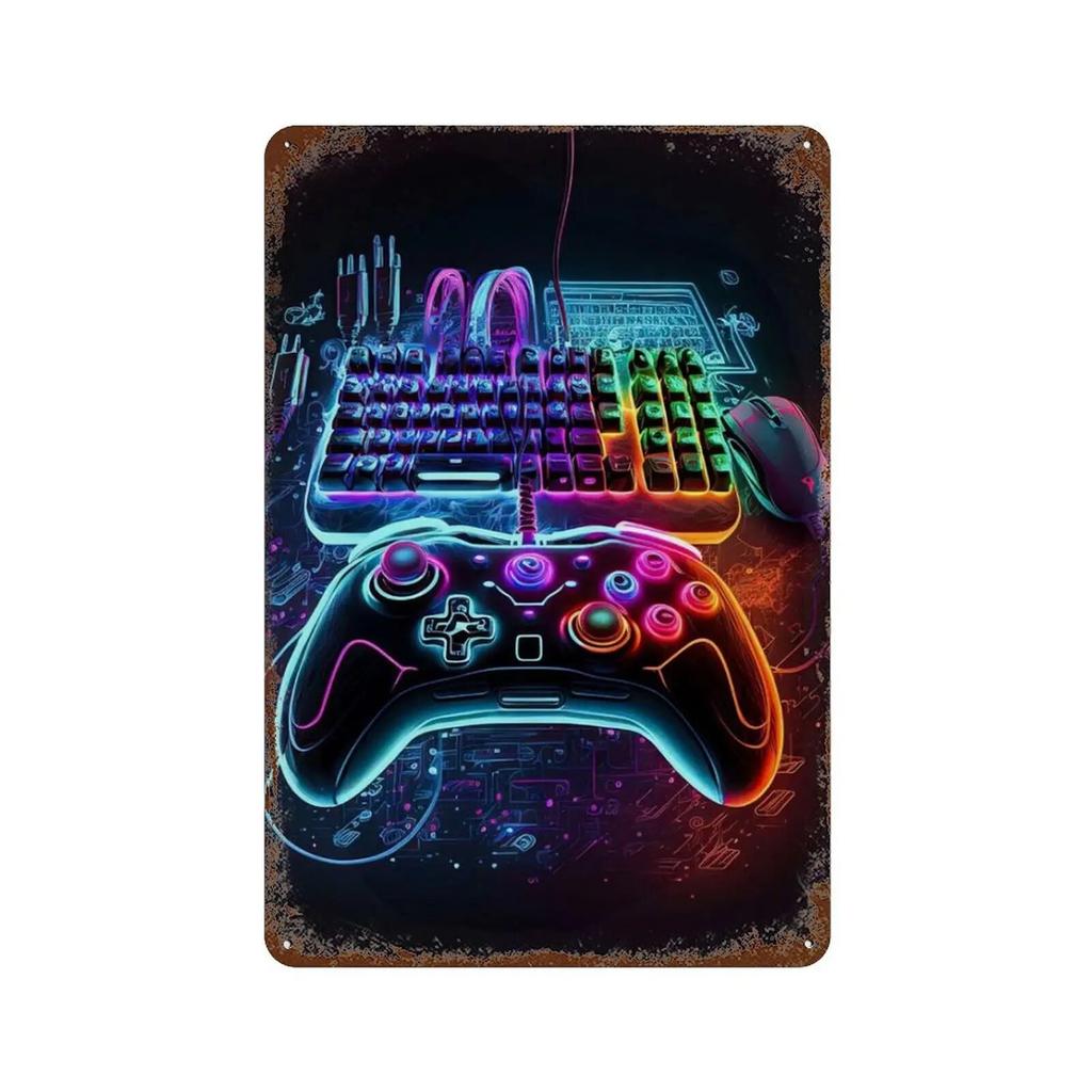 Colourful Punk Style Metal Tin Signs Game Controller Wall Art Poster Metal Signs Prints Gaming Aesthetics Picture for Living