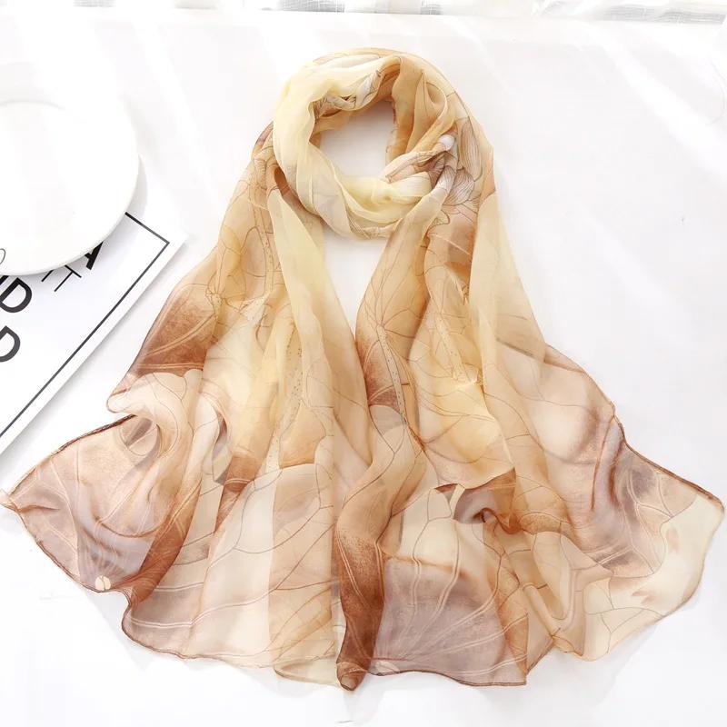 Seidenschals Damen Chiffon Wickeltücher Schals Dünner Hijab Schal Für Damen Blumendruck Bandana Kopftücher Sonnenschutz Langer Halsscarf