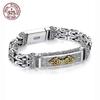 100% Real Solid S925 Silver Retro Hipster Men's Bracelet Creative Personality Hand Jewelry Diamond Pestle Peace Pattern Chain