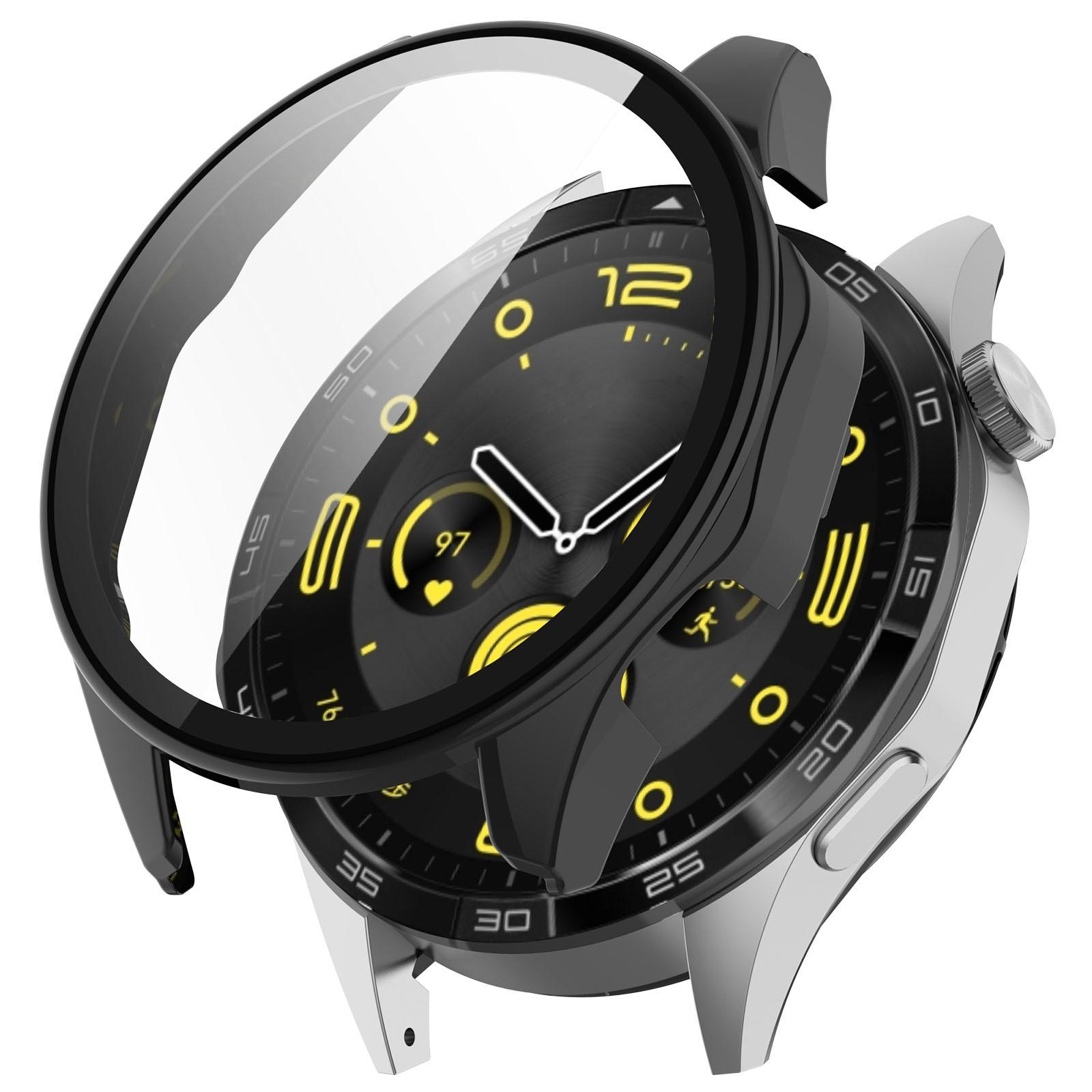 Protective Case For Huawei GT4 41MM 46MM Screen Protector PC Case+Tempered Glass Protective Cover For Huawei Watch GT4 Cover For Huawei GT4 46MM чёрный