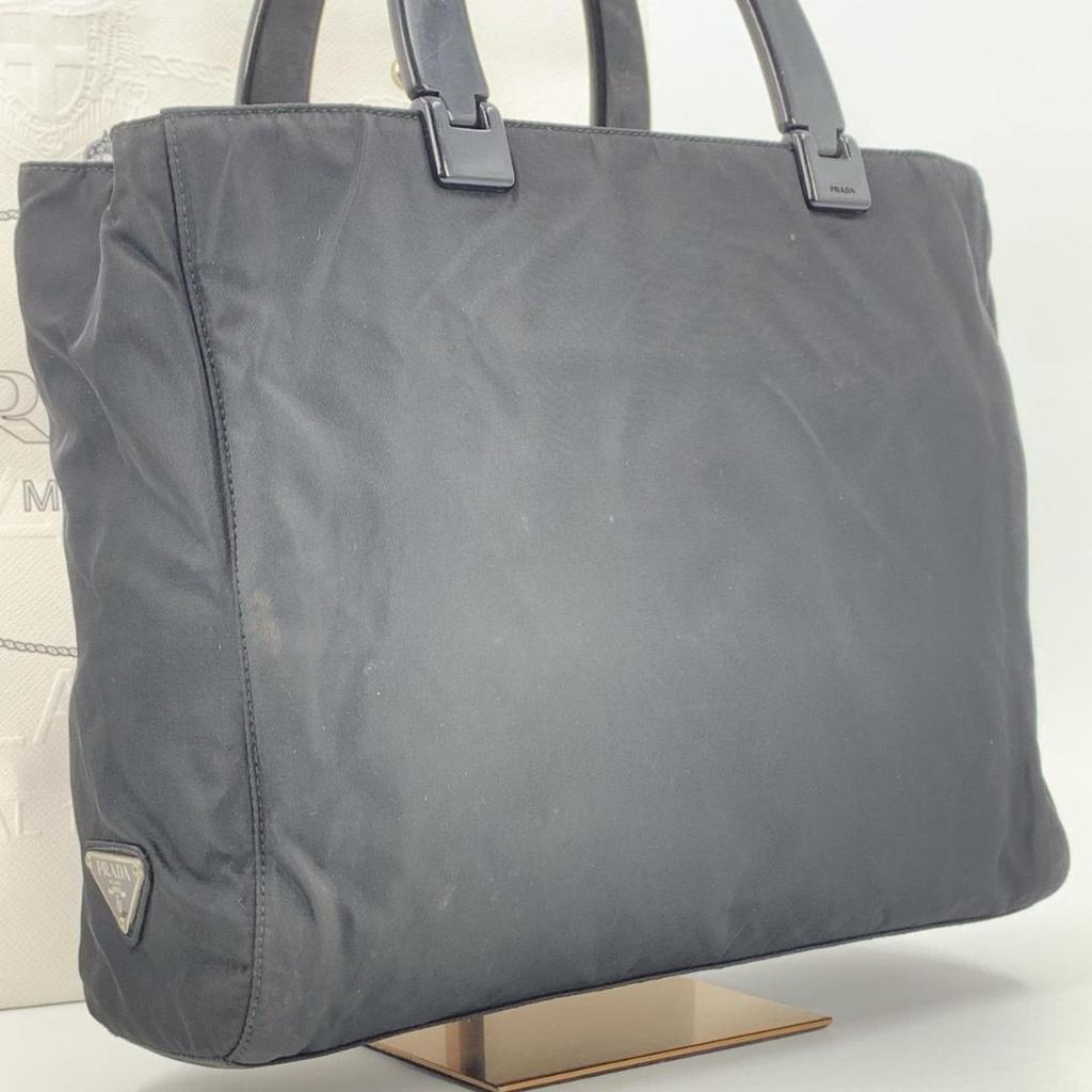 PRADA Handbag Tote Bag Tessuto Nylon Plastic Handle B8363 Black Triangle Logo Plate White Tag