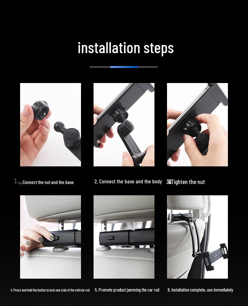 Car Rear Seat Tablet Mount - Adjustable Telescopic Holder for iPad and Tablets