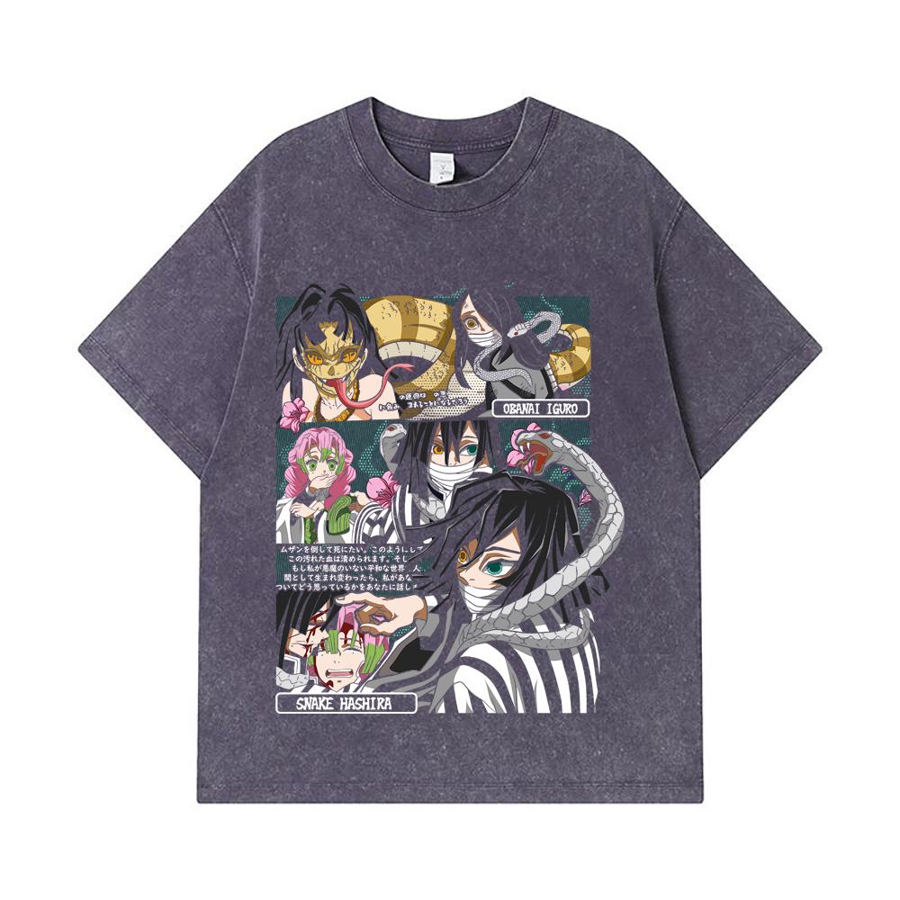 275 GSM Washed T-shirts 100% Cotton Demon Slayer V17 Obanai Print Unisex Heavy Cotton T Shirt
