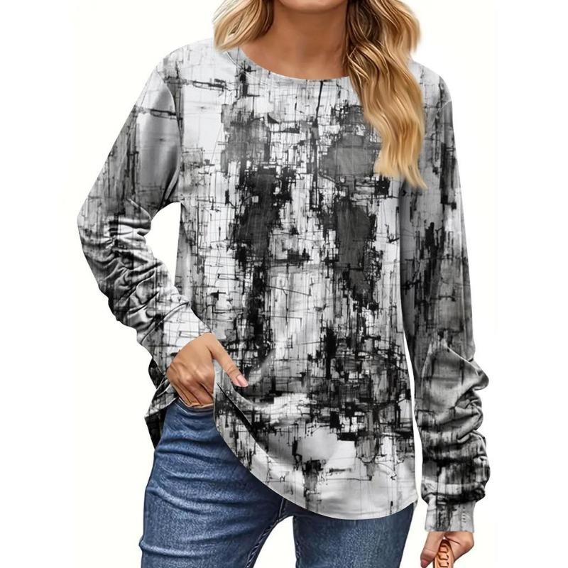 

Женская футболка с 3D-принтом опавших листьев, модная, с длинным рукавом, круглым вырезом, обычного кроя, для праздничных выходных, весны и осени XL