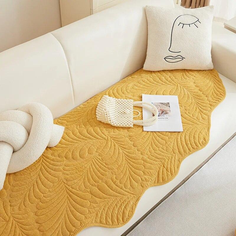 Cojín Universal para sofá, funda de chenilla con hojas para sofá, toalla para sofá de cuatro estaciones, Protector de funda de sofá de Color sólido para sala de estar
