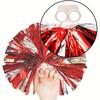 4 PCS (2 Pairs) Metallic Foil & Plastic Cheerleader Pom Poms - with Baton Handles for Sports Party, Dance Team & Cheerleading Spirit (Red/Silver)