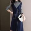 Women's Turtleneck Sweater Dress Autumn and Winter Fake Two-piece Mid-length Knitted Shirt Loose and Fashionable Long-sleeved Pullover