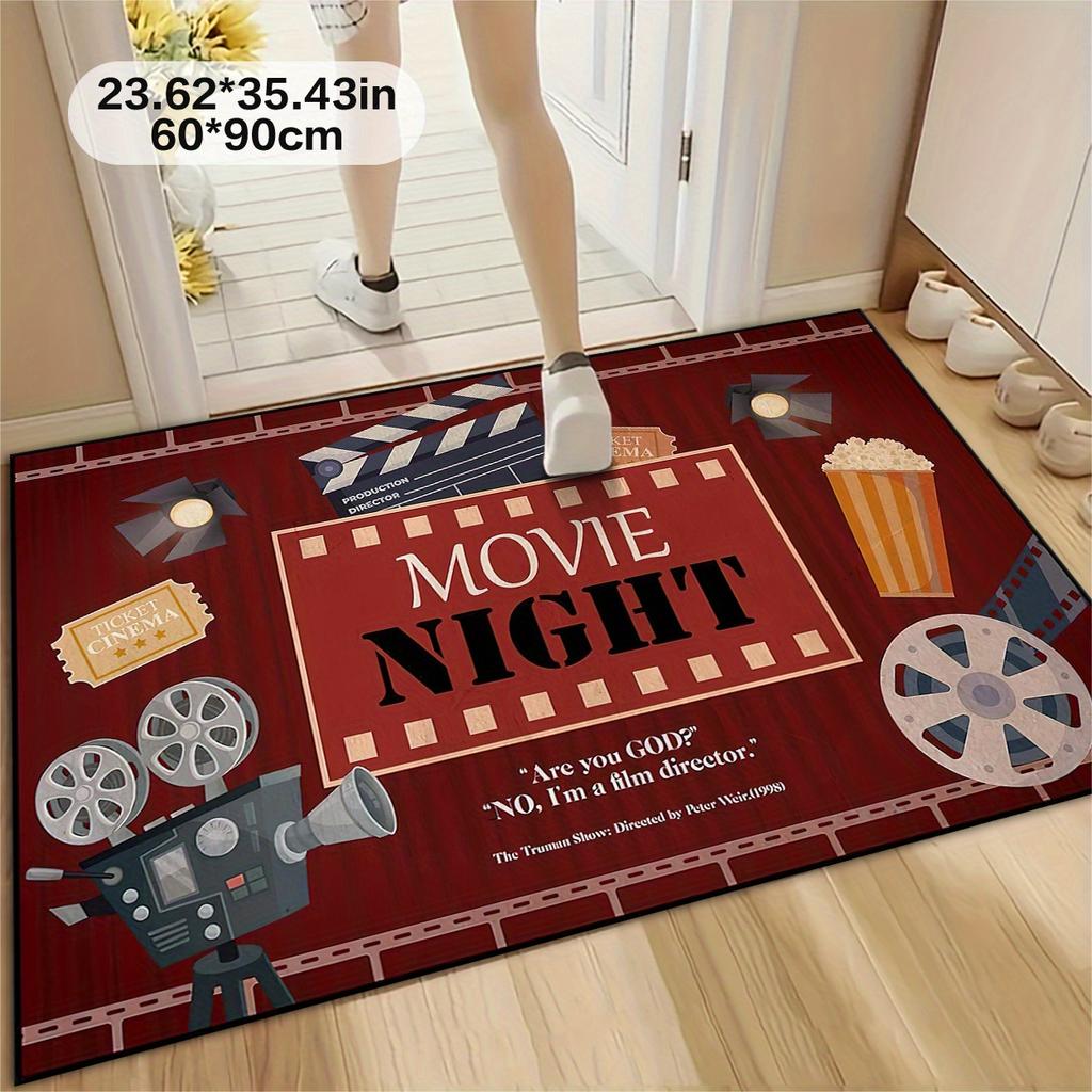 1pc Movie Night Theme Area Rug Non-Slip Machine Washable Decorative Floor Mat for Home Office Kitchen Laundry Room Decor