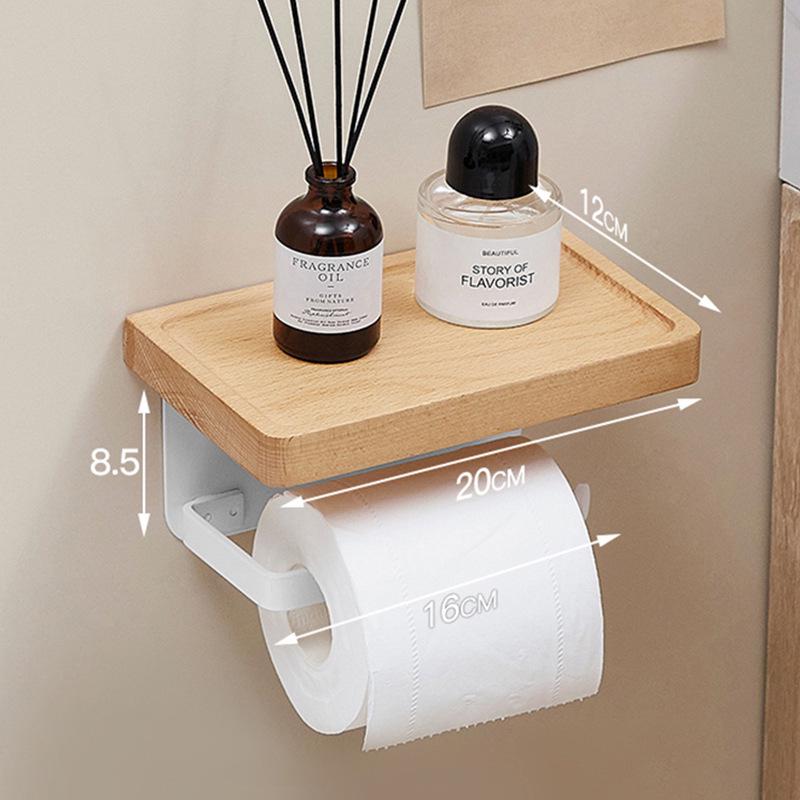 Punch-Free Black Walnut Paper Towel Holder & Wall-Mounted Tissue Dispenser with Mobile Phone Rack