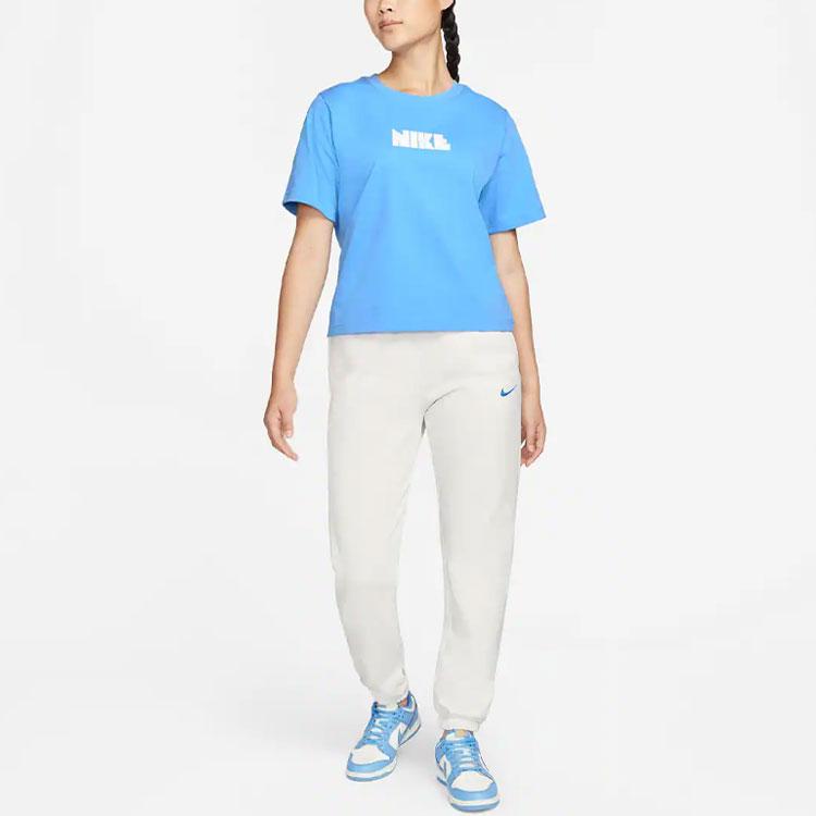 Nike X Atmos Pink Collaboration NSW Circa Series Letter Pattern Printed Crew Neck Short Sleeve T-Shirt Women T-Shirt Blue DV1380-412