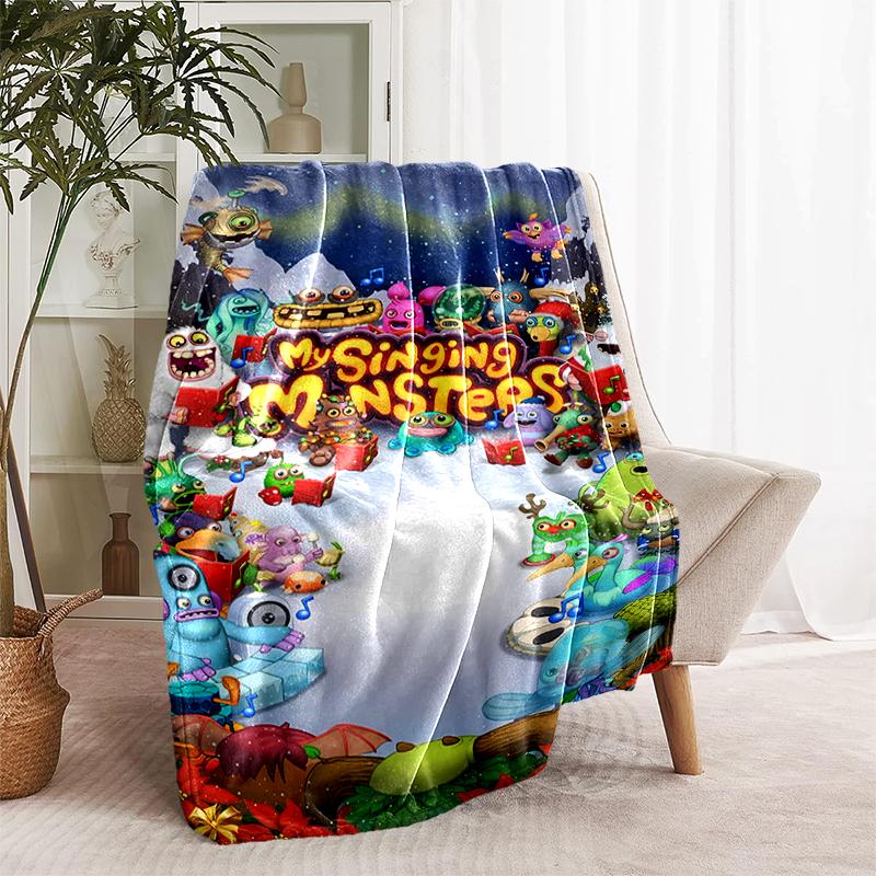 1 Stück Decke My Singing Monsters Aufdruck, Leichte Decke für Sofa, Bett - Weich & Warm, Geschenk für alle Jahreszeiten wie Weihnachten, Halloween