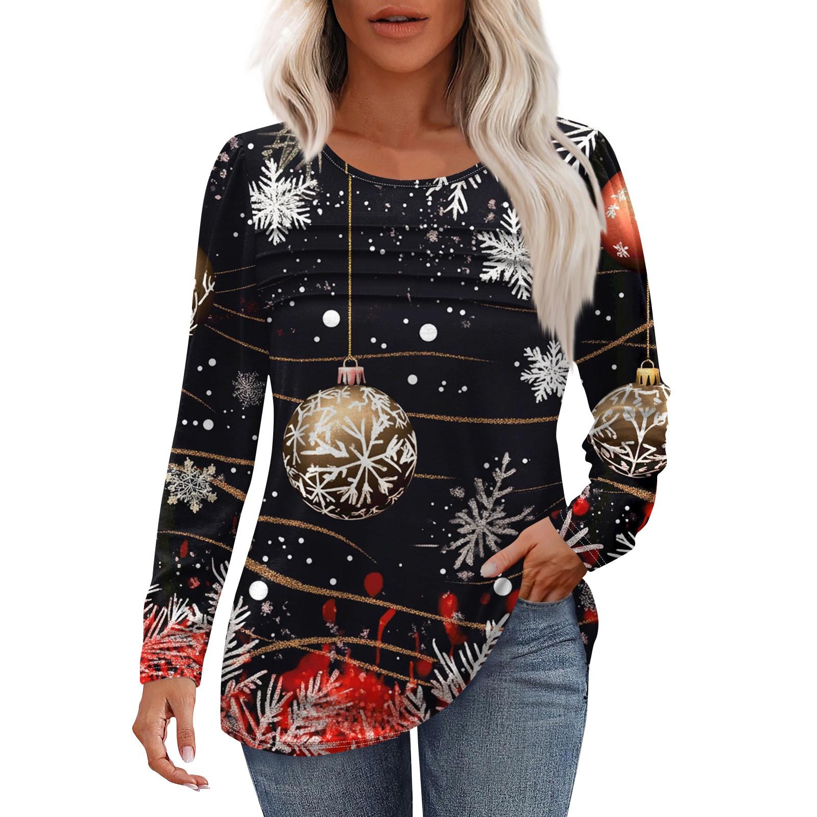 

Женская модная повседневная рождественская футболка с круглым вырезом и длинными рукавами M чёрный