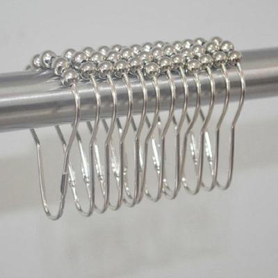 12Pcs Polished Satin Nickel 5 Roller Ball Shower Curtain Rings Bath Hooks