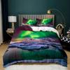 Aurora Borealis Duvet Cover King Queen Pale Weather Over The Hills with Waterfall Creek Nature Landscape Polyester Bedding Set
