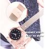 Women Fashion Luminous Numbers Starry Sky Quartz Watch Magnetic Wristwatch Buckle