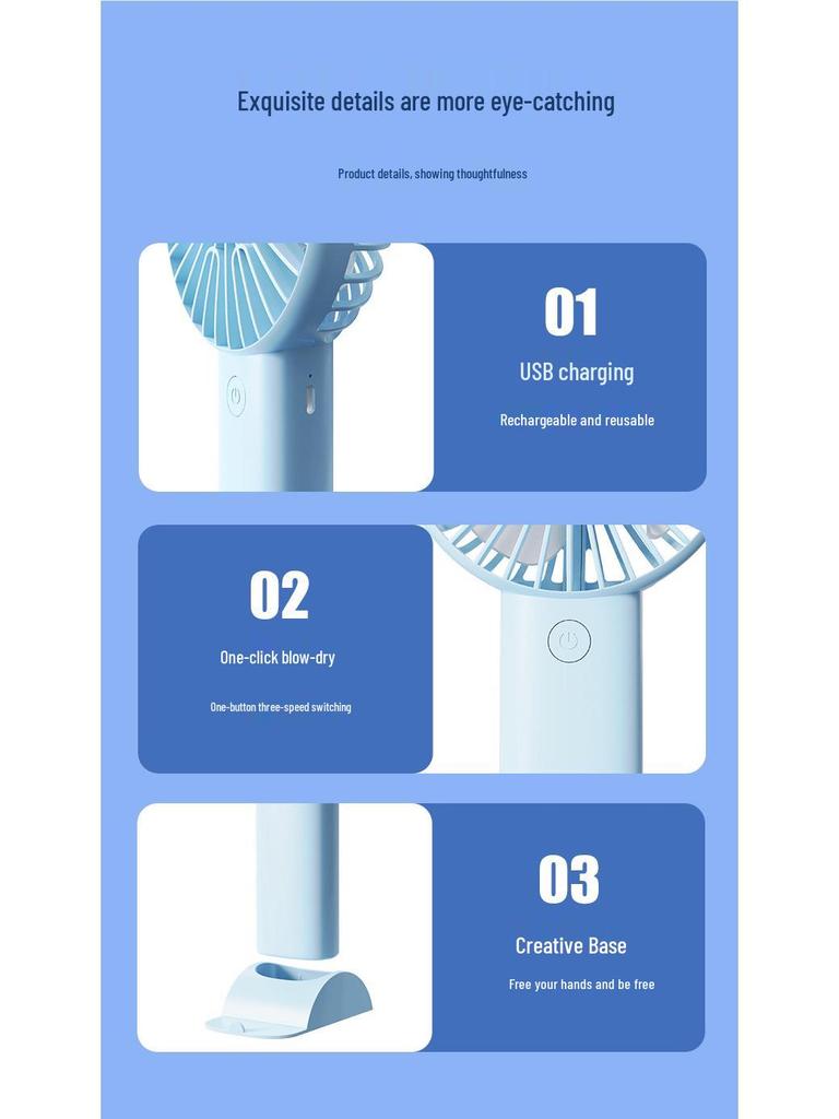 Portable USB Rechargeable Handheld Mini Fan - Silent, Strong Wind for Outdoor Use