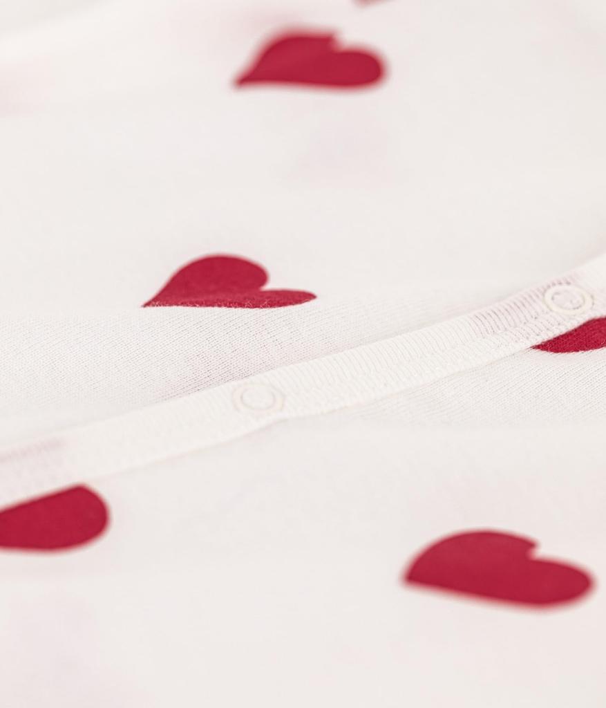Heart Print Short Romper A09HG 6 months 67cm [Petit Bateau] Off-White/Red