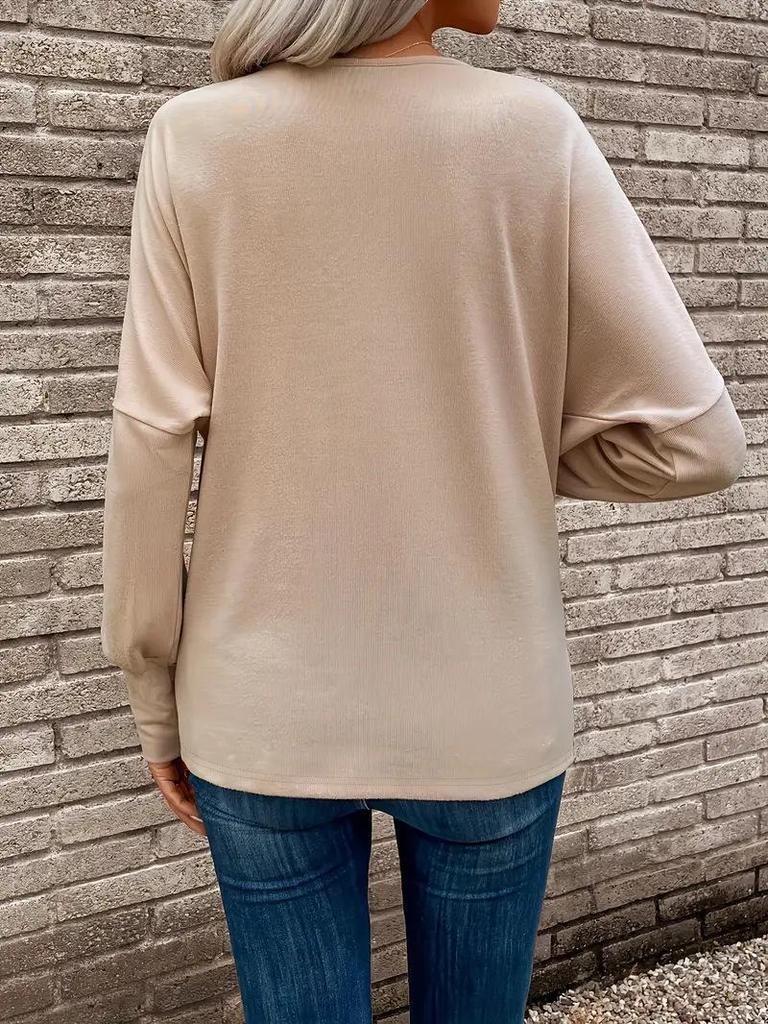 Women's Elegant V-neck Long-sleeve Solid Color T-shirt for Autumn/Winter
