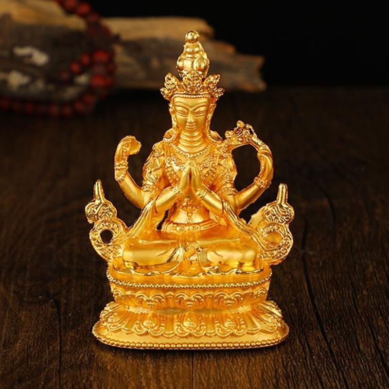 Tibetan Miniature Buddhist Figures Golden Engraved Variety Shapes Alloy Handicraft Tantric Home Gift Altars Desktop Decorative