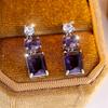 Cute Female Stone Blue Purple Zircon Stud Earrings Silver Color Wedding Jewelry For Women