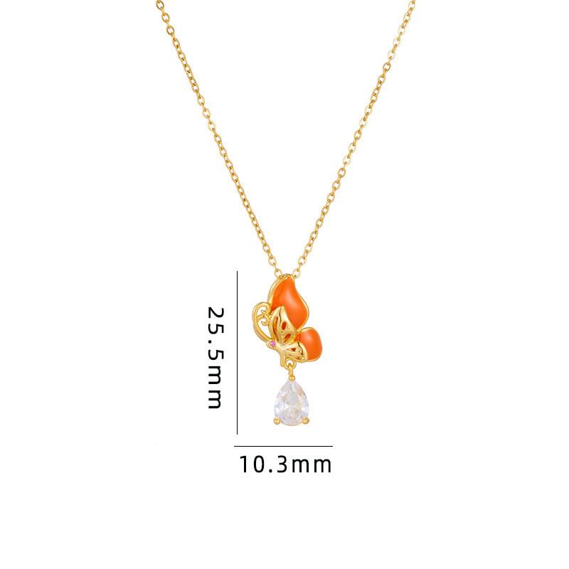 Light Luxury Enamel Butterfly Pendant Necklace Stainless Steel Trendy Geometric Choker Jewelry Party Gifts For Women Girls оранжевый