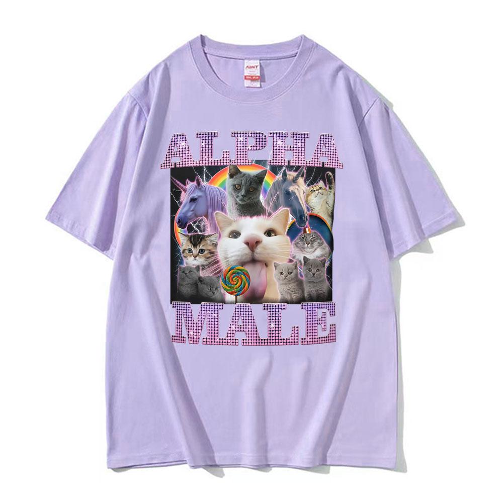Alpha Männchen Lustige Katze Einhorn Regenbogen T-Shirt Unisex Damen Mode Kawaii Niedlich Kurzarm T-Shirt Baumwolle Locker Übergröße T-Shirt