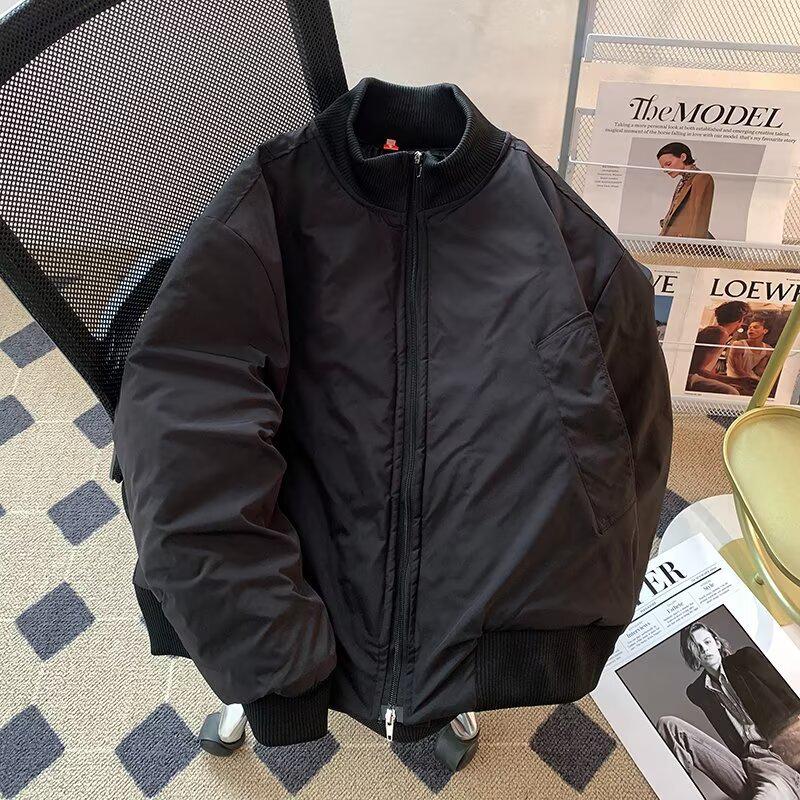 American Style Men's Trendy Loose-Fit Cotton Bomber Jacket - Winter Warmth with Stand Collar
