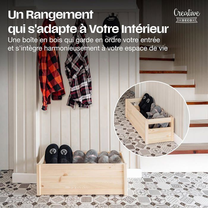 Caisse Pliante en Bois - CREATIVE DECO - 69x29,5x23,5 cm - Naturel - Pliable - Durable