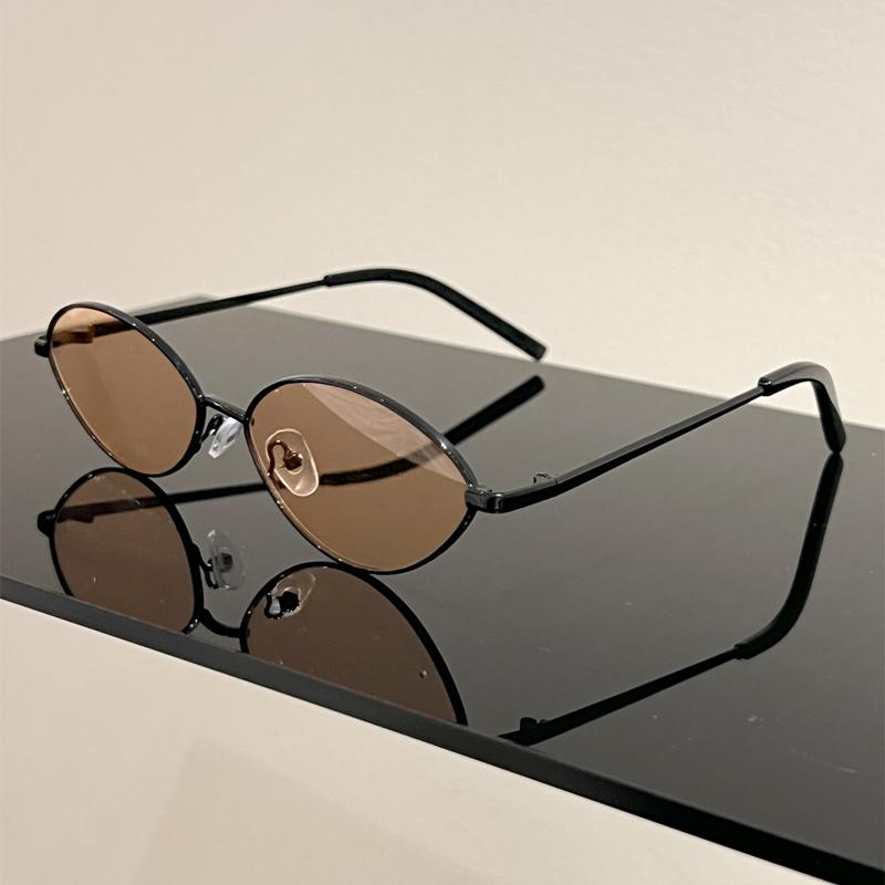 

KAMMPT Vintage Oval Sunglasses Women Fashion Metal Rim Casual Decor Shades Trendy Retro Design Solid Color Outdoor Sun Glasses as picture shows