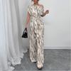 Women Off Shoulder Abstract Print Belted Wide Leg Elegant Jumpsuit