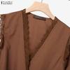 ZANZEA Women Sleeveless Lace Vest Tops and Pants Summer Two Piece Suit Sets