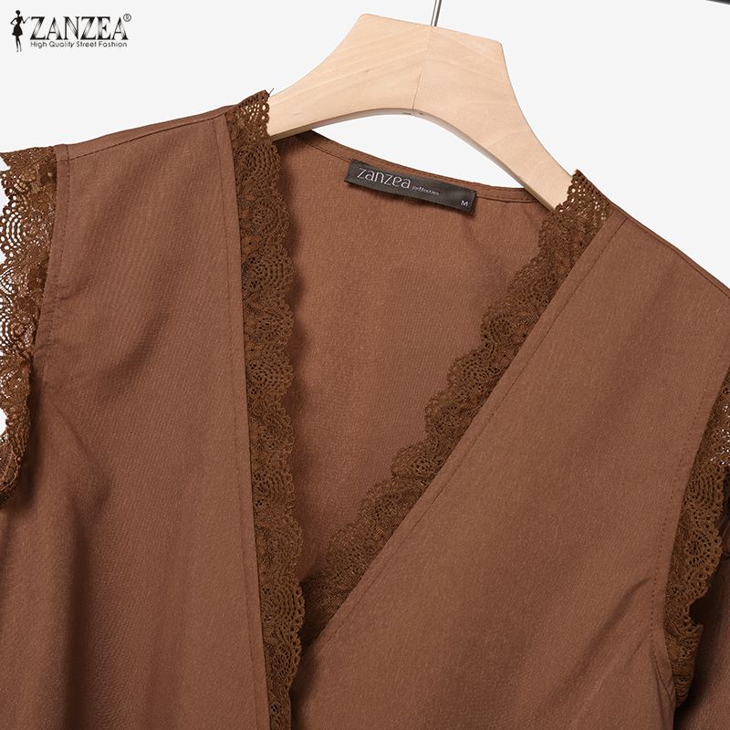 ZANZEA Women Sleeveless Lace Vest Tops and Pants Summer Two Piece Suit Sets