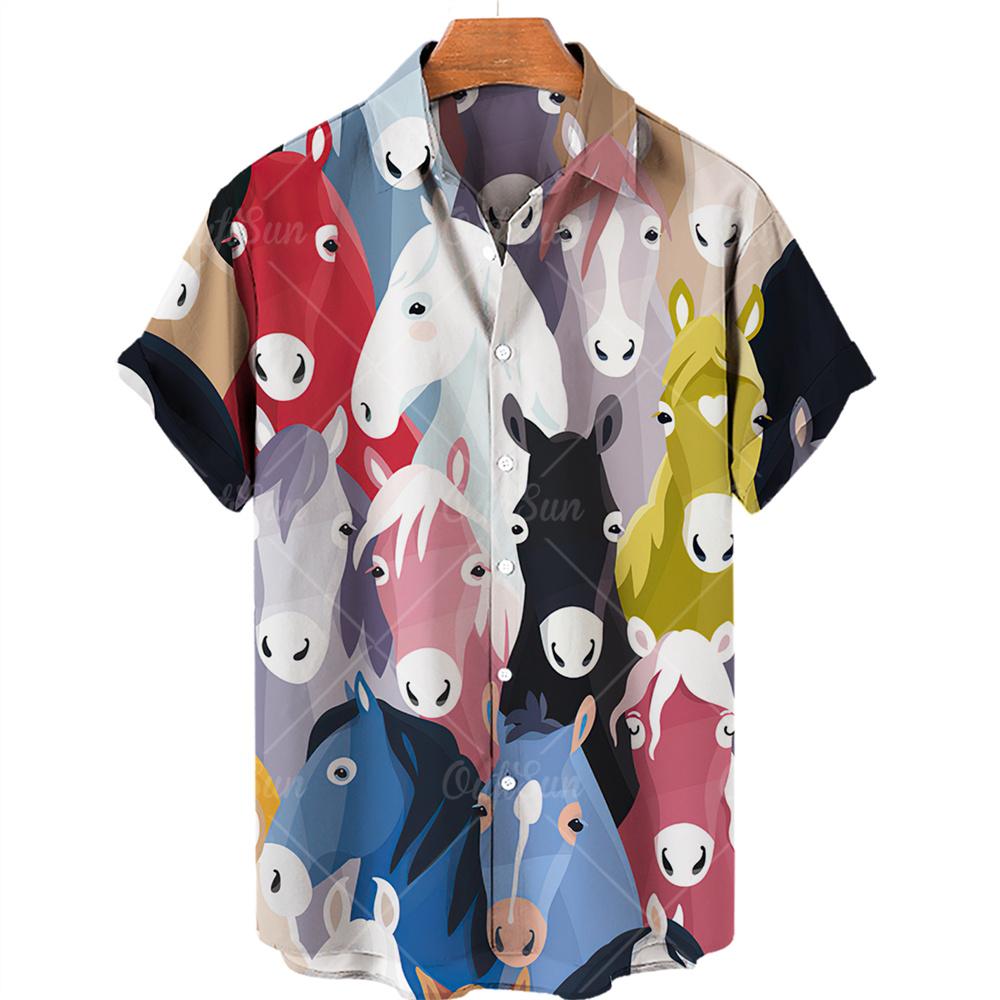 Men's Hawaiian Shirts 3D Cute Cat Print Short Sleeved Shirt Lapel Fashionable Casual Harajuku Cartoon New Clothing