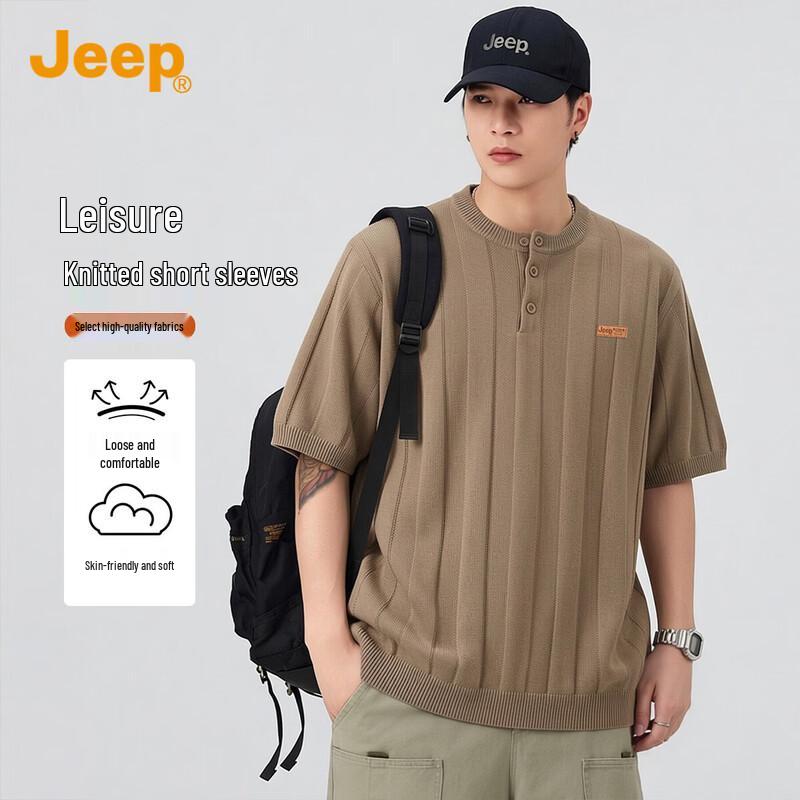 JEEP Men s Tencel Linen Henley Knit Short-Sleeve T-Shirt XL
