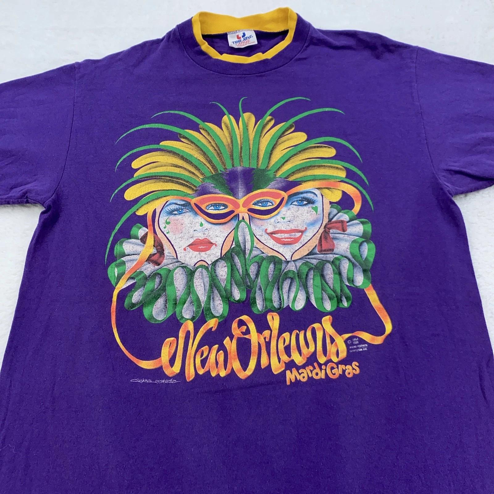 

Винтажная футболка Mardi Gras в Новом Орлеане Мужская Размер L Фиолетовая Футболка Jays Фестиваль 90-е США 3XL