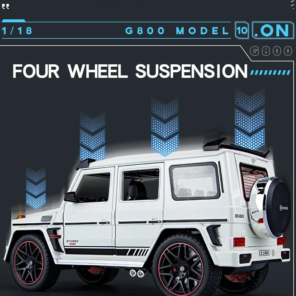 1/18 Scale Benz G800 Off-Road Vehicle SUV Alloy Diecast Model Car Collection Sound & Light Sprayable Gifts for Kids Boyfriend