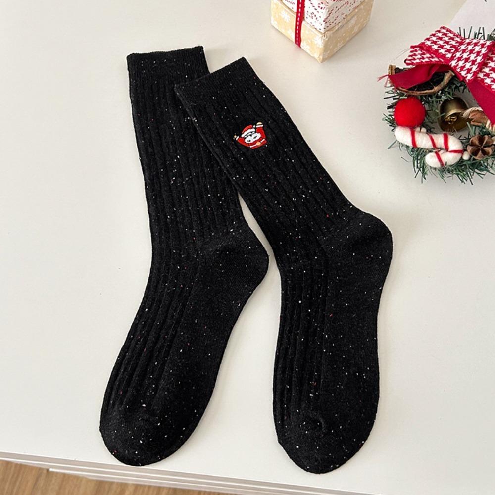 Chaussettes Mi-mollet Broderie Bonhomme de Neige Coton Chaussettes d'Hiver Nouvelles Chaussettes Tricotées
