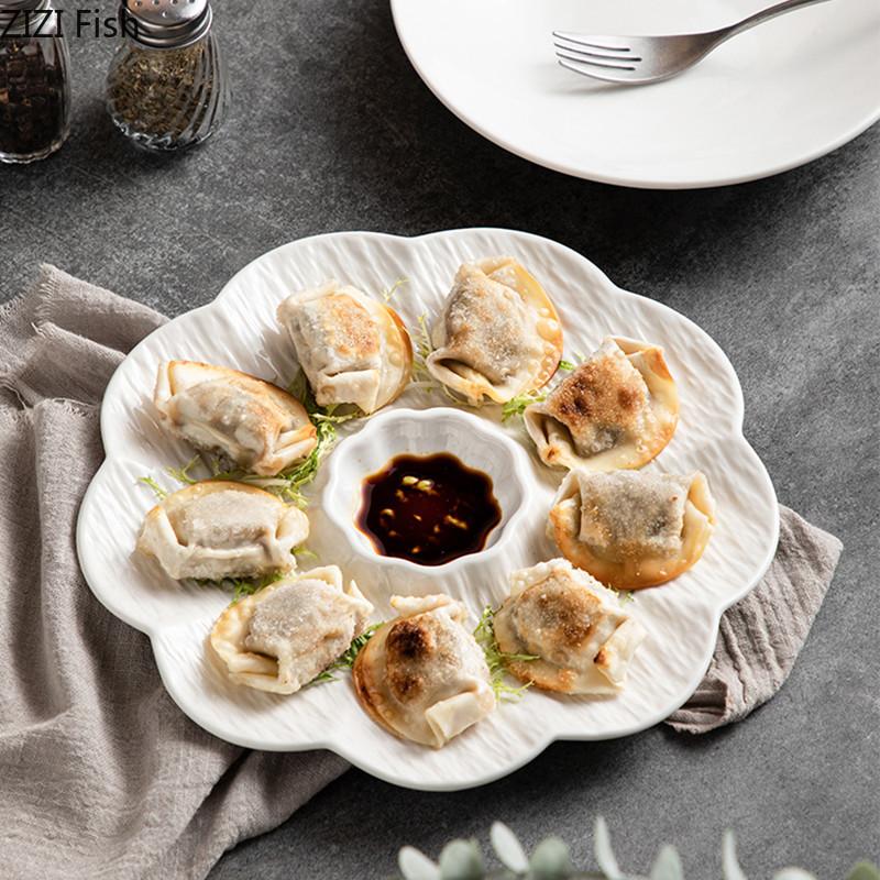 Chinese Ceramic Dumpling Plate Hotel Restaurant Sashimi Sushi Plate Food Decoration Dessert Plate Kitchen Creative Tableware