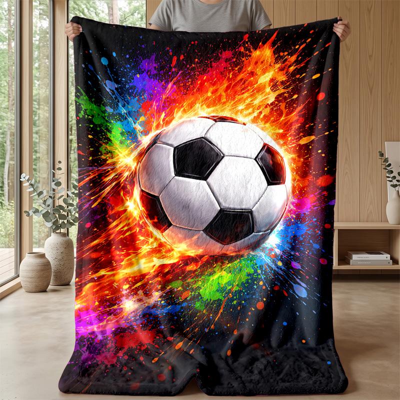 Soccer Ball In Stadium Theme Blanket Lightweight Warm Flannel Blanket Decorative Throw Blanket for Home Decoration