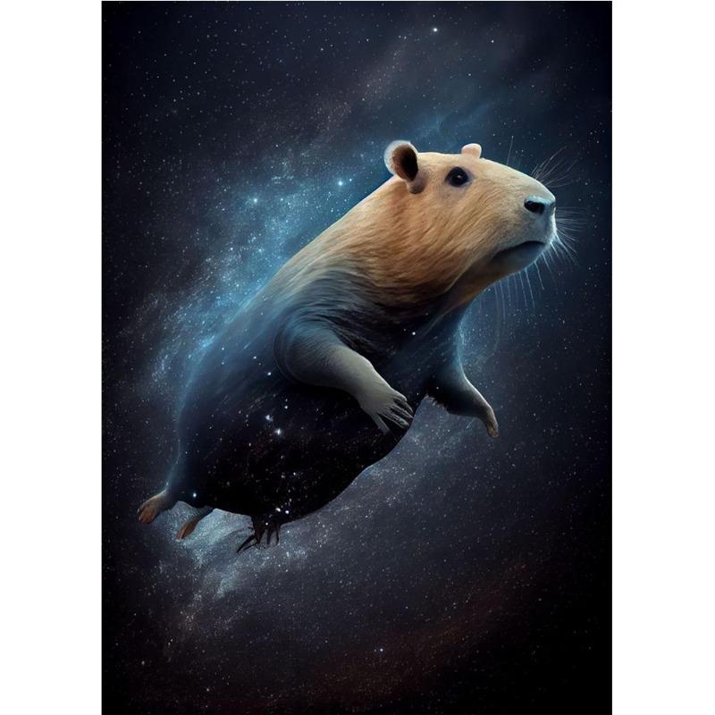 Cute space astronaut kapibara portrait poster print canvas painting funny animals wall art for children's bedroom decorating home