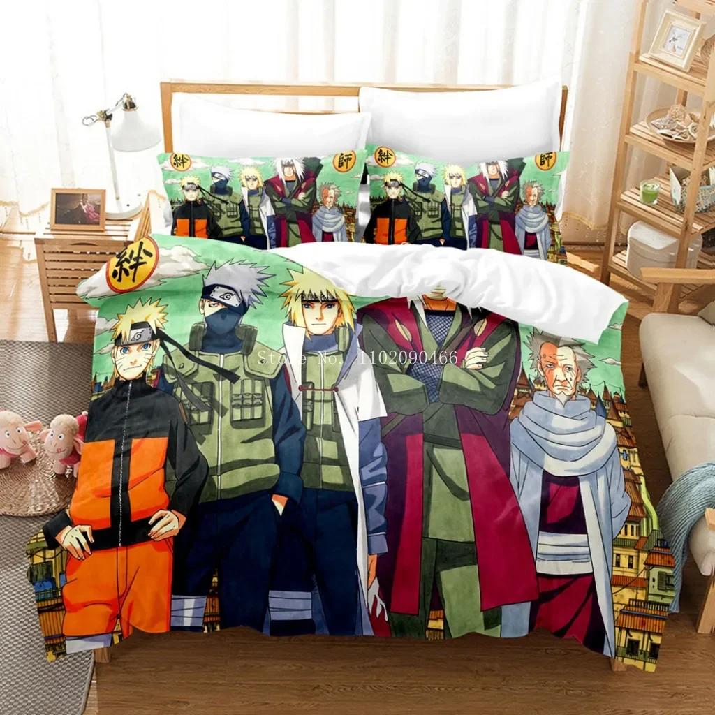 Uzumaki Naruto Bedding Set Quilt Cover Sasuke Cartoon Anime Bed Bedroom Duvet Cover Beddings Suit Children Boys Birthday Gi