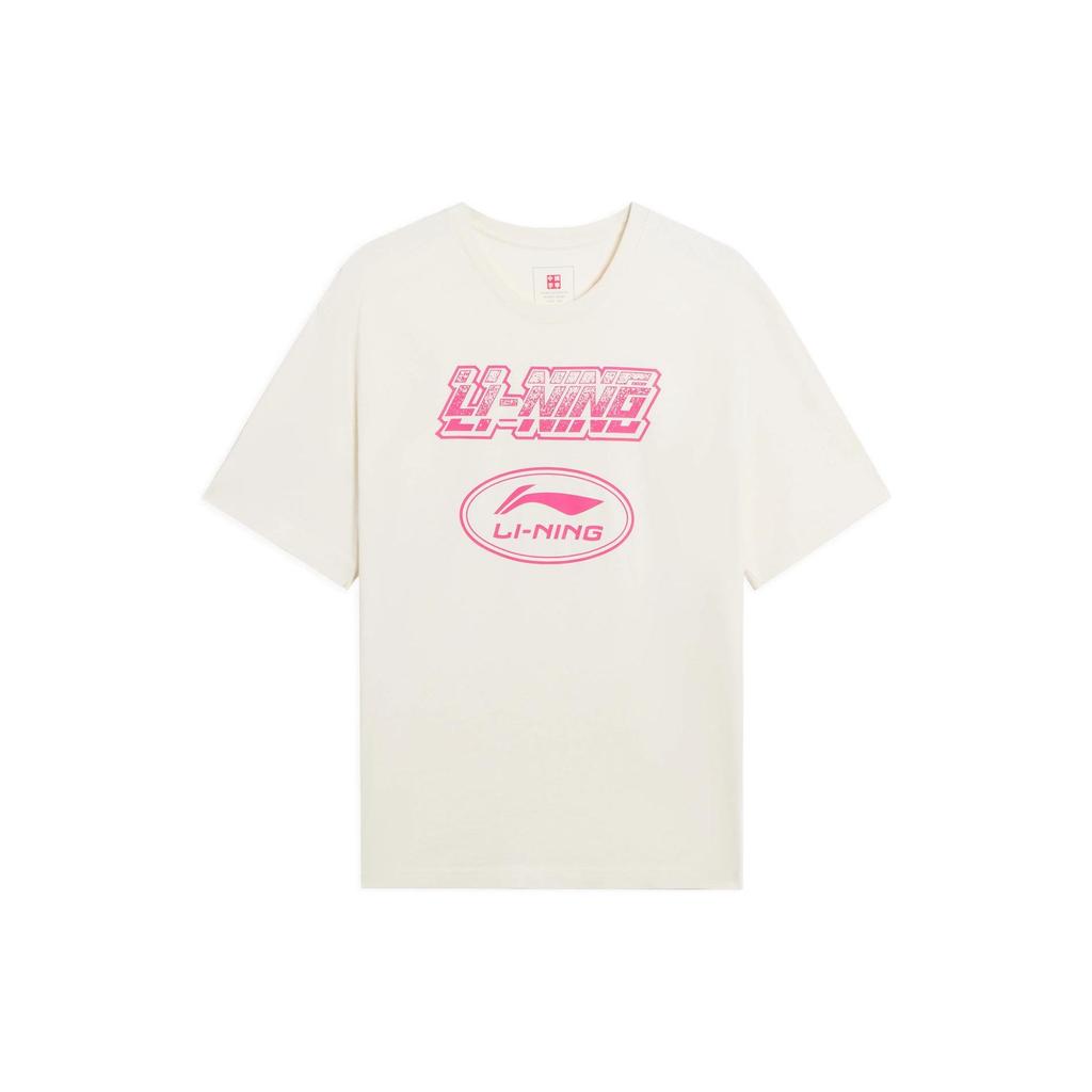 Li-Ning Motor Series Spring/Summer 2022 Trendy Music Festival Loose Letter Logo Print Culture Short Sleeve T-Shirt Unisex Tops Off-White AHSS175-1