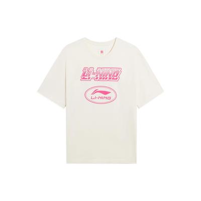 Li-Ning Motor Series Spring/Summer 2022 Trendy Music Festival Loose Letter Logo Print Culture Short Sleeve T-Shirt Unisex Tops Off-White AHSS175-1