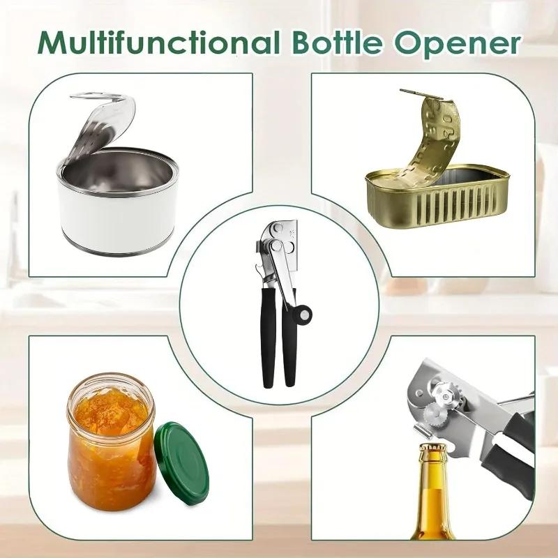 Stainless Steel Manual Can Opener Heavy Duty Handheld with Extra Long Handles for Seniors Elderly Kitchen Use Bottle Opener