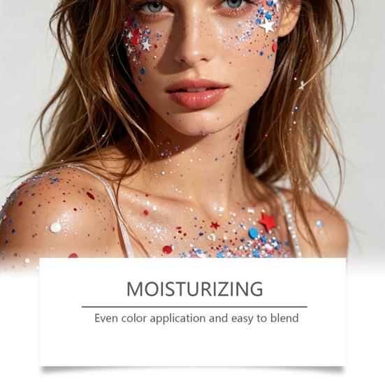 Yousheng 50G Red White Blue Glitter Stick for Independence Day, Waterproof Patriotic Face Body Glitter Gel, USA Flag Sequins Makeup Stick with for 4th